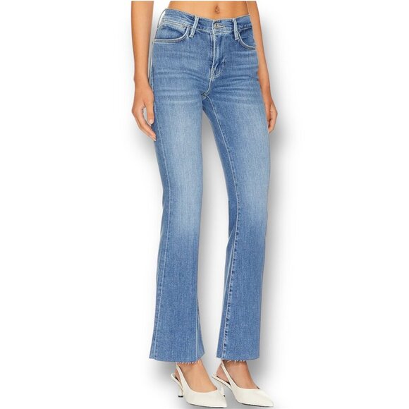 Frame Le Easy Flare Jeans Blue Drizzle Raw Hem High Rise Denim Womens Size 32 - Picture 10 of 15